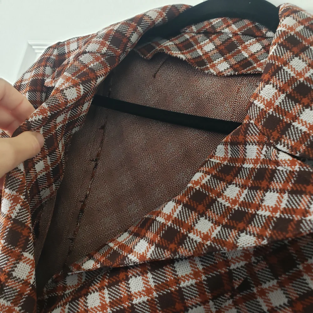 1970s M/L Vintage Dark Brown Burnt Orange Cream Autumn Fall Rust Plaid Peacoat